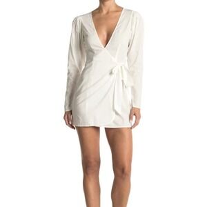 WeWoreWhat Blanca Wrap Dress Linen Blend White Size L Tie Mini